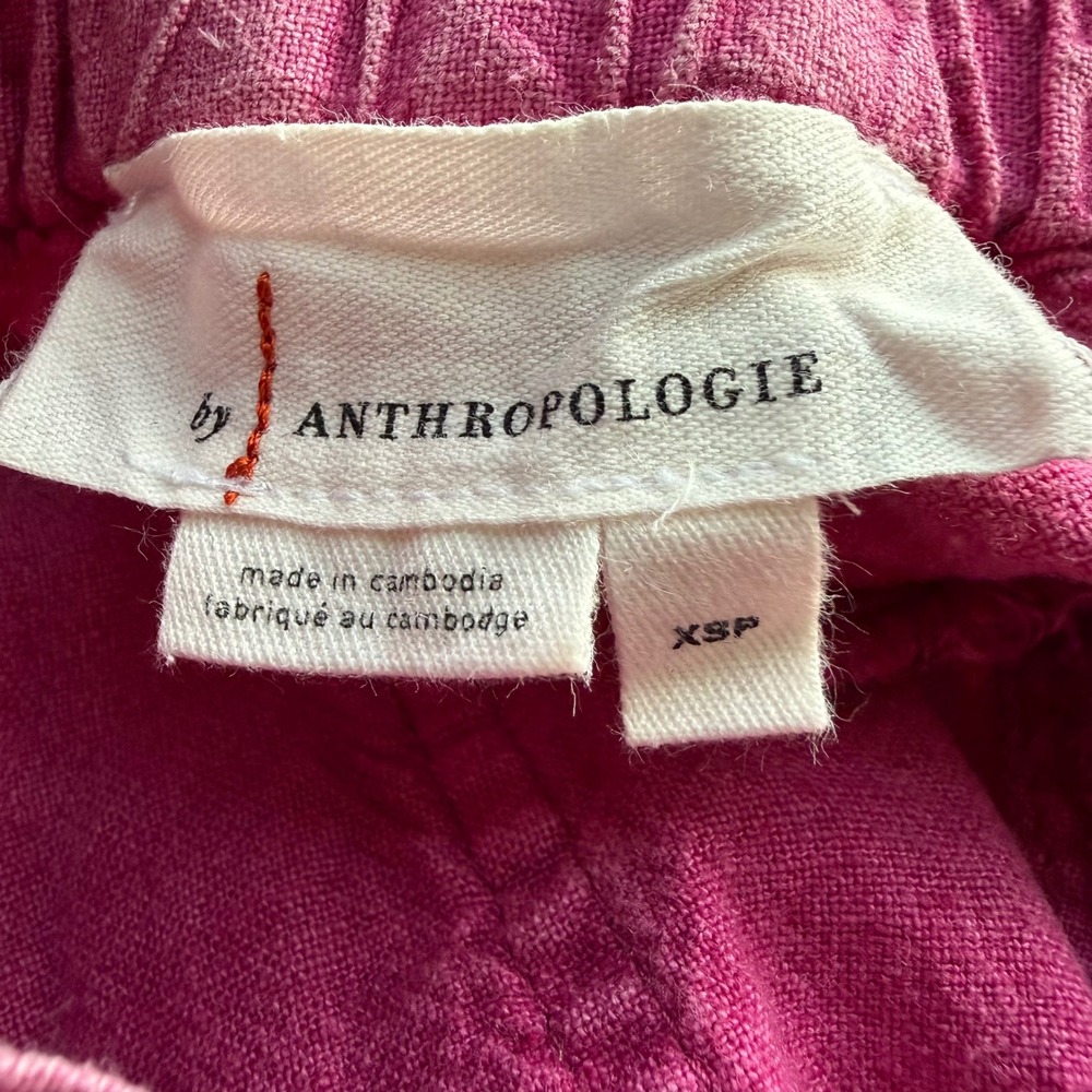 Anthropologie Linen Blend Paperbag Joggers XS Petite Pink Relaxed Boho Lagenlook - Picture 7 of 12